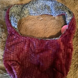 Sew Sweet Minky Reversible shoulder bag, Plush Burgundy and Gray Textured Bag